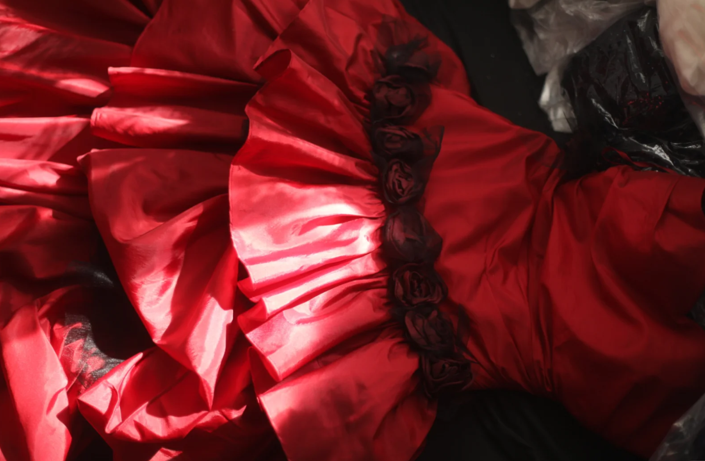 Vintage Red Strapless Satin Layered Mermaid Long Prom Dresses Evening Dress SP1174