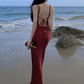 Sexy Mermaid Straps Backless Burgundy Prom Dress 21th Birthday Outfits Y6341
