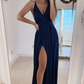 Simple V-Neck Long Prom Dress,Evening Dress with Slit Y6773