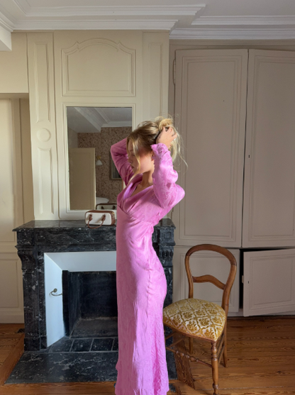 Classy V Neck Pink Satin Long Evening Dress Formal Birthday Prom Dresses SP1356