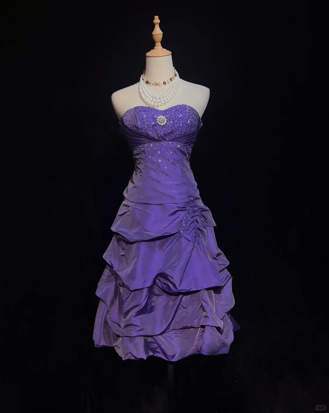 Classy Strapless Satin Pleated Beaded Mini Birthday Dress,Purple A Line Short 6th Grade Homecoming Dress SP2906