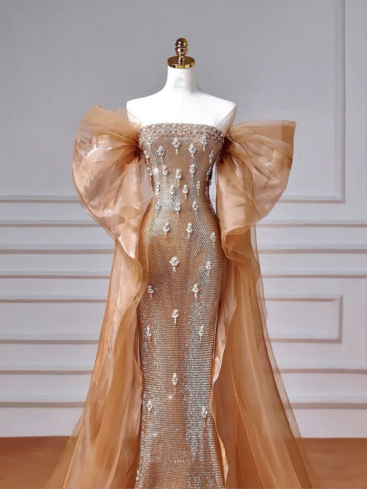 Luxury Off The Shoulder Tulle Beaded Prom Dress,Long Mermaid Evening Dress Y8610