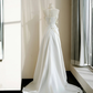 Classy Strapless Satin Pearls Chain White Prom Dress,A Line Evening Dress Y8684
