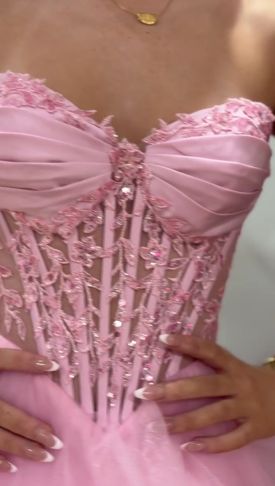 Pretty Sweetheart Tulle Layered Beaded Long Wedding Guest Dress,Pink Party Dress SP2678