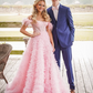 Pink Tulle Ruffled Gown,Tulle Prom Dress,Corset Tulle Evening Dress Y6093