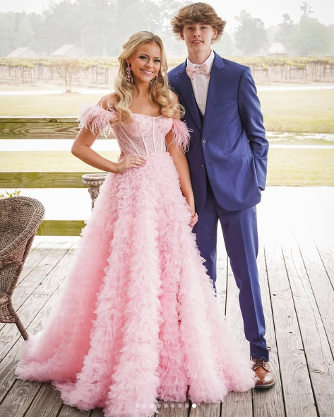 Pink Tulle Ruffled Gown,Tulle Prom Dress,Corset Tulle Evening Dress Y6093