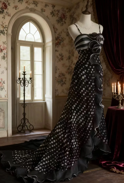 Unique Spaghetti Straps Chiffon Ruffle Mermaid Long Evening Dress Birthday Prom Dresses SP1024