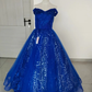 Light Blue Off The Shoulder Tulle Lace Appliques Princess Dresses Glitter Ball Gown Y8129