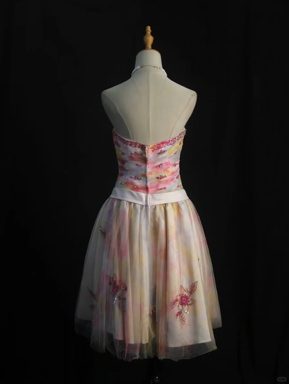 Pretty Strapless Tulle Beaded A Line Short 7th Grade Homecoming Dress Birthday Outfits SP2826