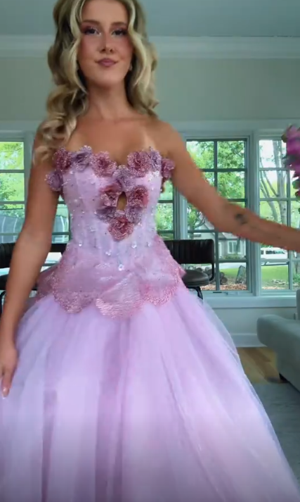 Glamorous Sweetheart Neck Tulle Sequin 3D Floral Long Party Dress,Pink Long Birthday Prom Dress SP3372