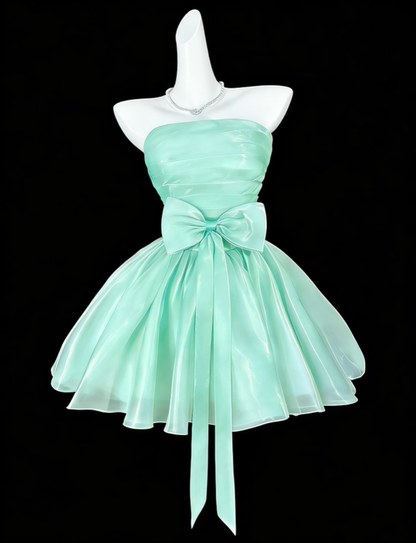 Elegant Mint Green Strapless Tulle Pleated A Line Short Homecoming Dress Birthday Dress SP3545