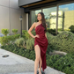 Burgundy One Shoulder Prom Dress,Fashion Evening Dress Y6247