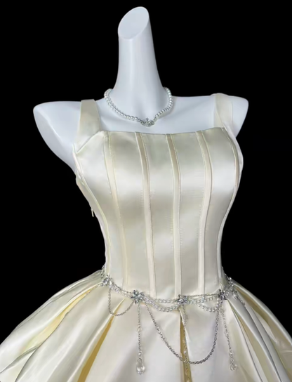 Fashion Light Champagne Satin A Line Short Graduation Homecoming Dress,Spaghetti Straps Short Prom Dress SP3543