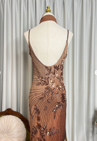 Retro Spaghetti Straps Ombre Chiffon Floral Sequin Beaded Prom Dress Long Party Gown With Ribbon SP627