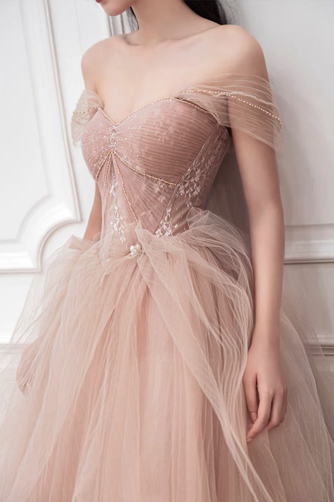 Pink Tulle Long Prom Dress Pink Evening Dress Y1825