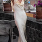 Women Satin Lace Up Backless Long Dress Elegant Bodycon Prom Dresses Y4624