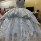 Handmade Smoke Blue Flowers Quinceanera Dress Sleeveless Appliques Ball Gown Sweet 16 Dress Y6294