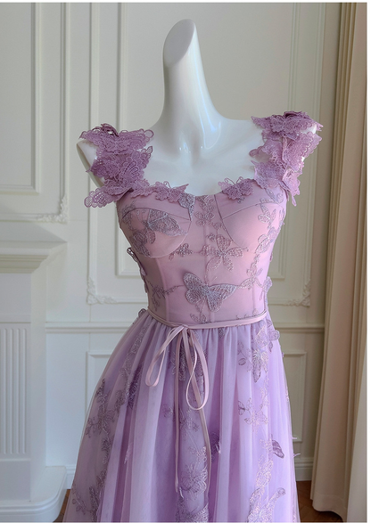 Pretty Purple Tulle Butterfly Straps Short Homecoming Dress Birthday Outfits Y8823