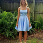 Blue A-line Satin Homecoming Dress,8th Graduation Dress Y4040
