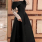 Classy Black A-line Satin Evening Dress,Black Dinner Dress  Y6700
