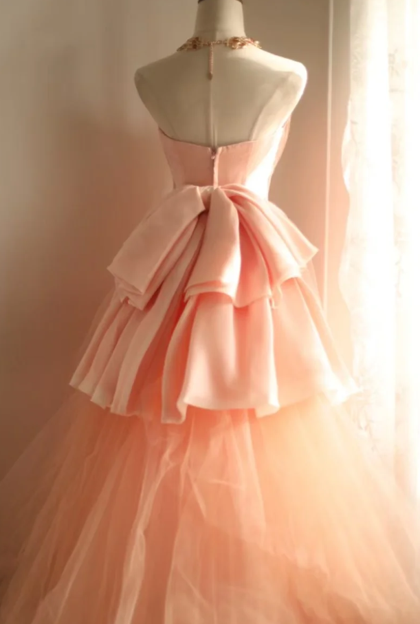 Classy Strapless Orange Pink Satin Tulle Mermaid Long Birthday Prom Dress Party Dress SP1265