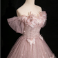 Elegant Pink Tulle Sequins Ball Gown Butterfly Appliques Formal Evening Dress Y7996
