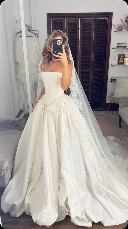 Pretty Spaghetti Straps Satin White Long Wedding Dress  SP822