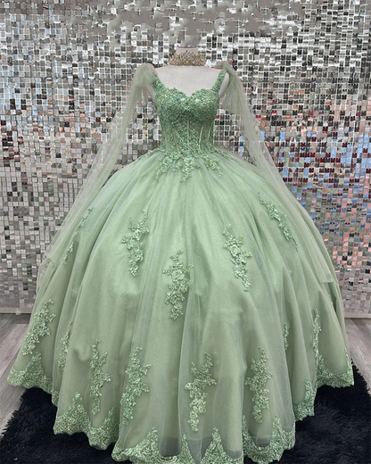 Sage Green Quinceanera Dresses,Lace Sweet 16 Dresses Appliques,Sage Green Ball Gown  Y2263