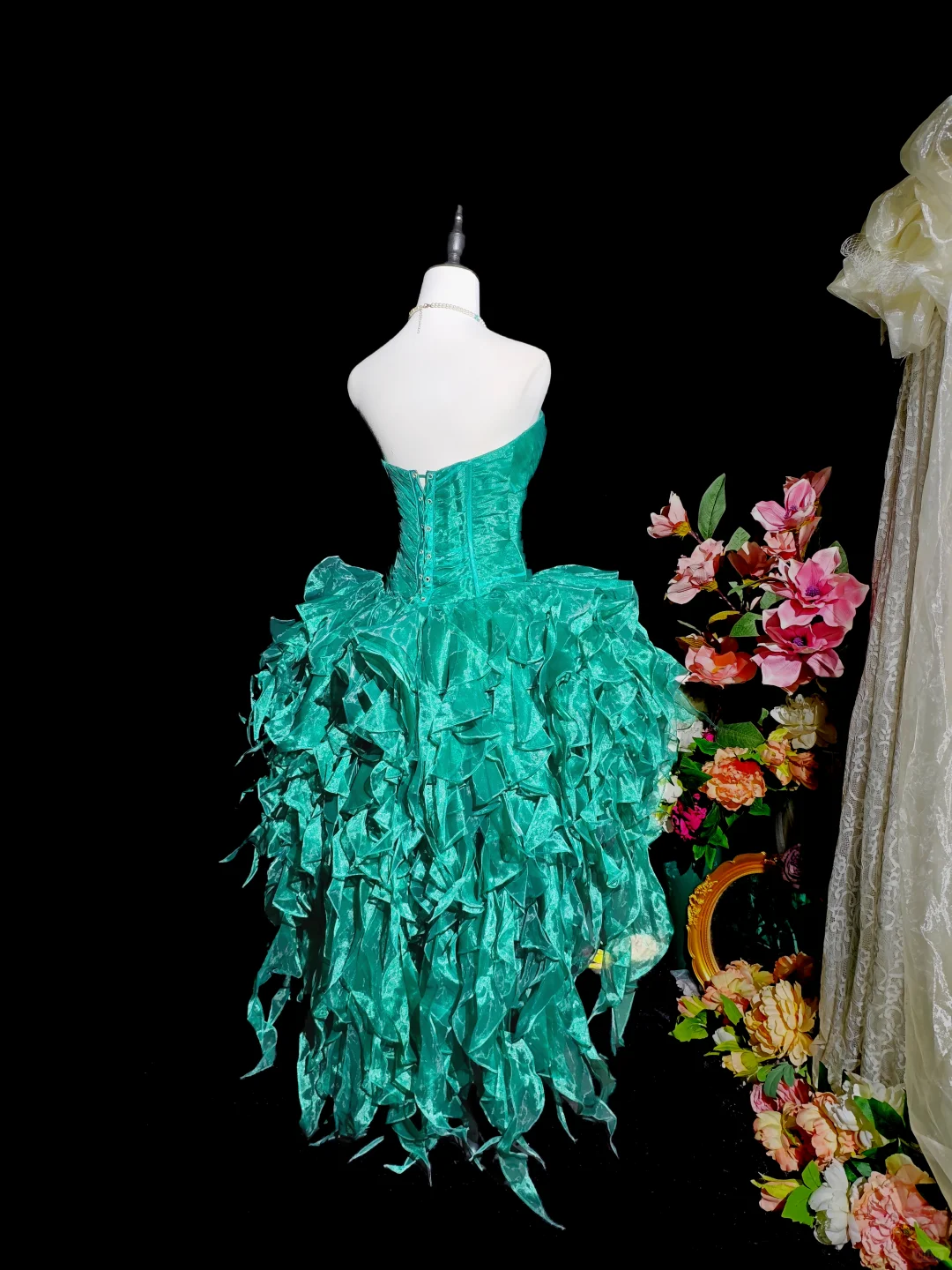Unique Green Strapless Tulle Ruffle A Line Cocktail Dress,Short 9th Grade Homecoming Dress SP2714