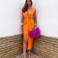 Orange Deep V Neck Sheath Prom Dress,Orange Party Dress  Y6240
