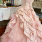 Pretty Pink Strapless Tulle Satin Appliques Sweet 16 Dress Ball Gown SP482