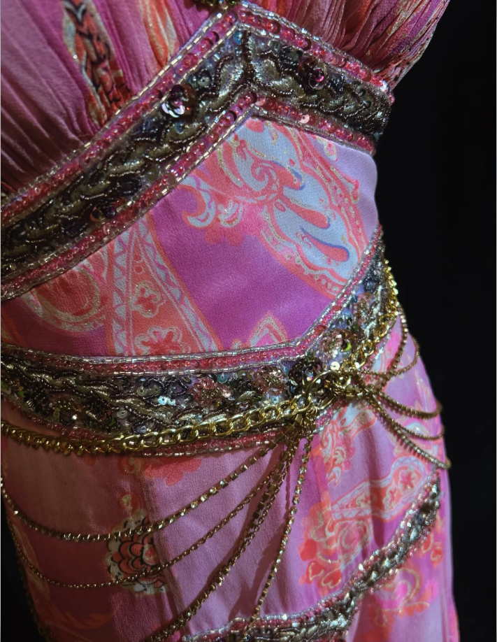 Glamorous Pink Spaghetti Straps Chiffon Floral Beaded Mermaid Evening Dress Long Party Dress SP1816