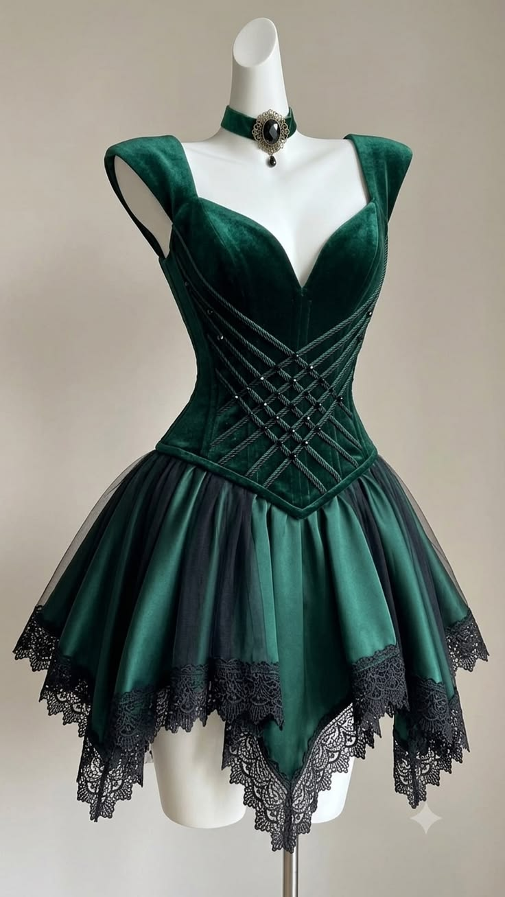 Vintage V Neck Velvet Satin Lace Hem A Line Mini Prom Dress,Green Short 9th Grade Homecoming Dress SP3445