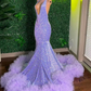 Sparkly Purple Mermaid Prom Dress Sequined Ruffles Backless Party Evening Dress Y6662