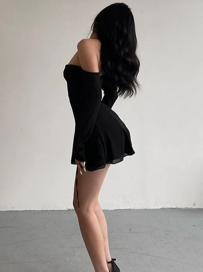 Elegant Off The Shoulder Black Chiffon Short Graduation Homecoming Dress Cocktail Dress SP06
