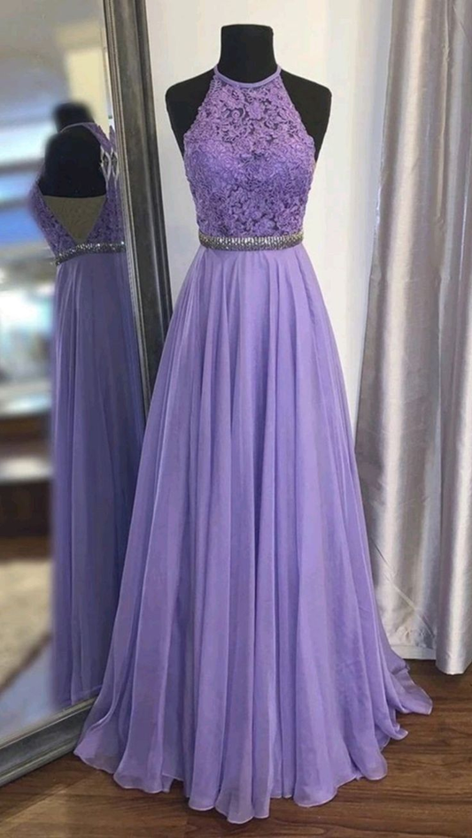 Elegant Purple Halter A-line Prom Dress,Purple Party Gown  Y5329