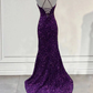 Dark Purple Prom Dress Sequin Mermaid Formal Evening Dress Split Y7212
