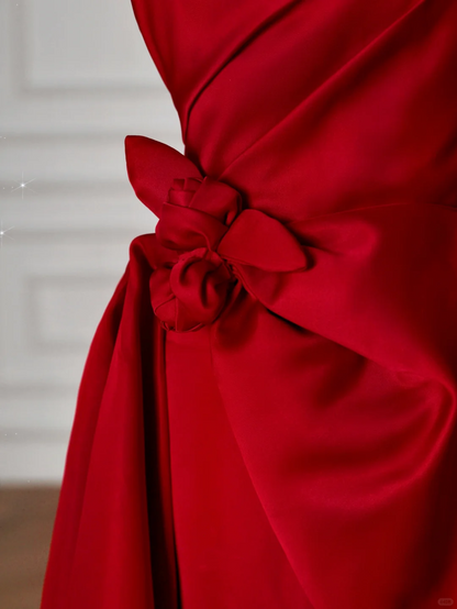 Elegant Red Satin Strapless Prom Dress,A Line Formal Evening Dress Y8624