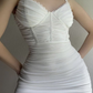 Sexy White Straps Ruched Mini Dress,White Short Homecoming Dress Y4566