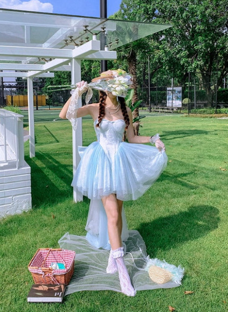 Fairy Blue Tulle Lace A Line Short 16th Birthday Outfits,Sweetheart Neck Mini Homecoming Dress With Bow SP3481