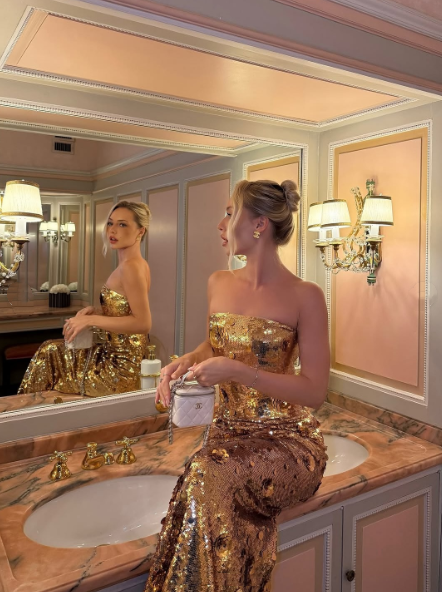 Sparkly Strapless Gold Sequin Mermaid Long Wedding Guest Dress Evening Gown SP1105