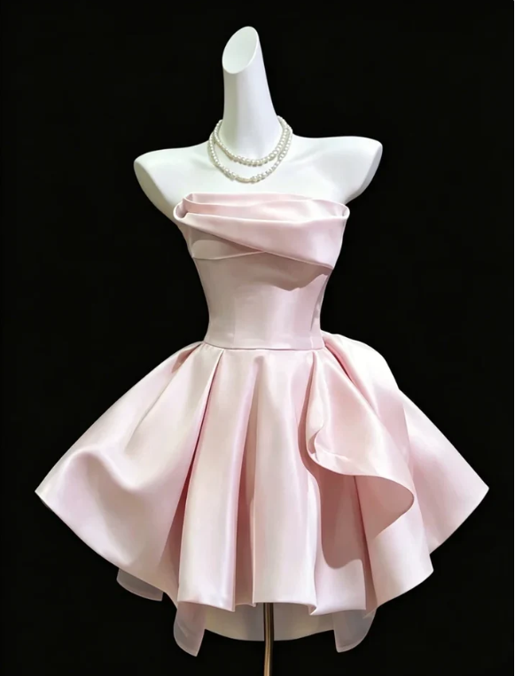 Cute Strapless Satin A Line Mini 15th Birthday Outfits,Blue Short Homecoming Dress SP3425