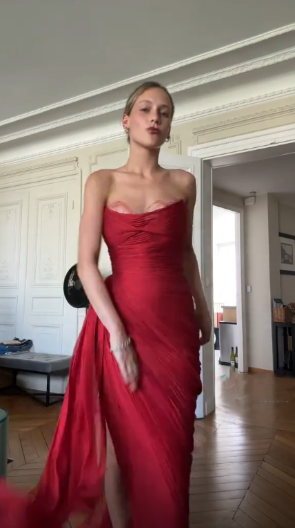 Sexy Red Strapless Lace Tulle Pleated Long Party Dress,Formal Wedding Guest Dress SP3106