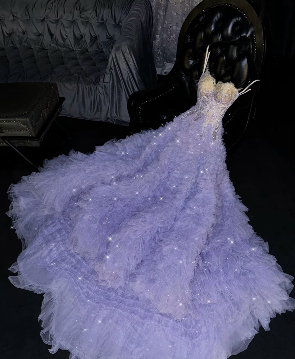 Gorgeous Spaghetti Straps Lavender Tulle Mermaid Long Prom Dress Party Gown SP992