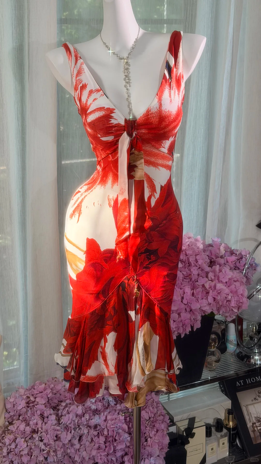 Vintage Red Chiffon Print Floral Sheath Short Homecoming Dress Cocktail Dress SP3797