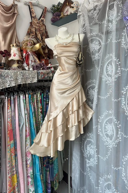 Classy Champagne Strapless Layered Graduation Homecoming Dress Party Dress Y9006