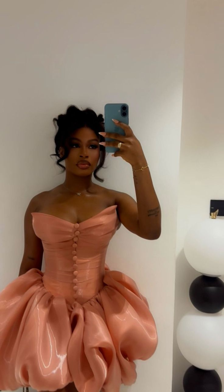 Classy Strapless Peachy Pink A Line Short Homecoming Dress Birthday Dress SP2469