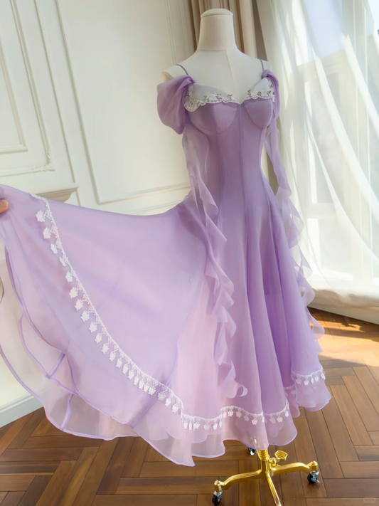 Pretty Purple Spaghetti Straps Chiffon A Line Long Party Dress Birthday Dress SP2582