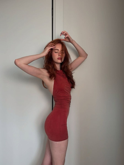Elegant  Burgundy Halter Sleeveless Sheath Short 8th Grade Homecoming Dress Cocktail Dress Y9926