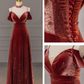 Elegant Women's Velvet Dress Long A-Line Inset Mesh Beaded V-Neck Dress Prom Dress Special Occasion Dress Y6964